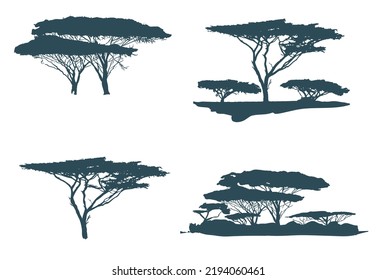 Set of savanna trees silhouettes