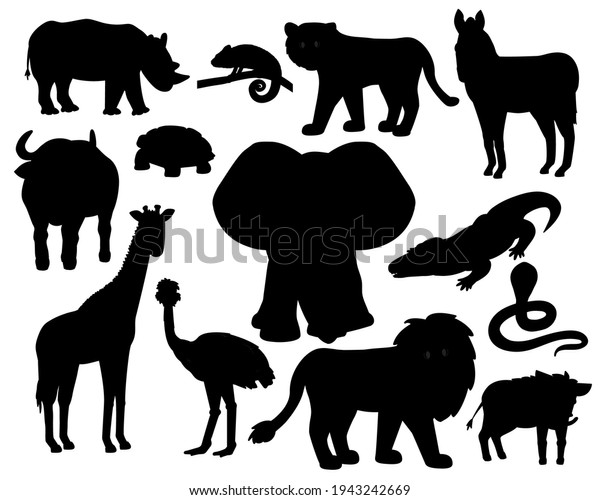 Set Savannah Animals Silhouettes On White Stock Vector (Royalty Free ...