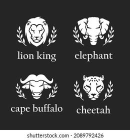 Set of Savannah Wild Animal vector icon for label, badge, advertisement or sign. Isolated on black background.