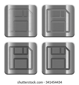 Set of Save buttons vector in brushed metal style. Arranged layer, color and graphic style structure.