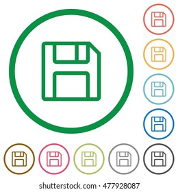 Set of save color round outlined flat icons on white background