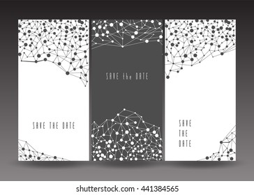 Set of save the date cards. Cover with connections background. Stock vector.