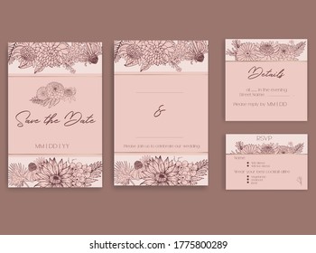 set of save the day wedding invitation cards
