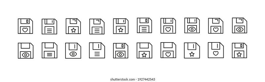 Set of save line icons. Premium pack of signs in trendy style. Pixel perfect objects for UI, apps and web. 