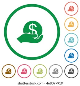 Set of save money color round outlined flat icons on white background