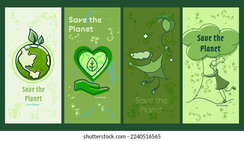 Set of Save Nature themed illustrations. Vector concepts for graphic and web design, business presentation, marketing and print materials.