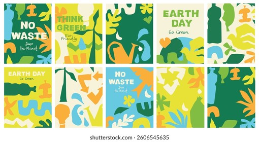 Set of Save the planet and Ecology illustrations for the Earth Day posters and cards. Layouts for prints, flyers, covers, banners design. Eco concepts. Vector illustration