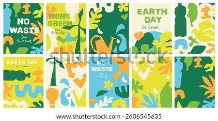 Set of Save the planet and Ecology illustrations for the Earth Day posters and cards. Layouts for prints, flyers, covers, banners design. Eco concepts. Vector illustration