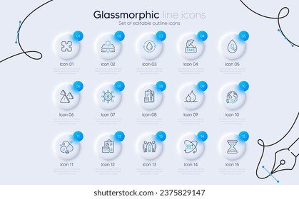 Set of Save planet, Waterproof and Framework line icons for web app. Full rotation, Sun protection, Vitamin u icons. Partnership, Report, No alcohol signs. Accounting, Time, Fake news. Vector