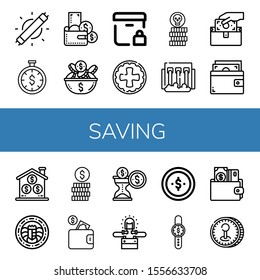 Set of saving icons. Such as Led light, Time is money, Wallet, Coin, Locked delivery, Hydro power, Led lighting , saving icons