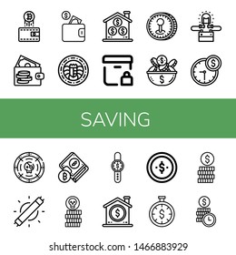 Set of saving icons such as Wallet, Coin, Locked delivery, Led lighting, Time is money, Led light , saving