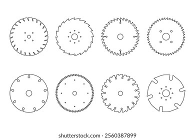 set of saw blade outlines, isolated on white background