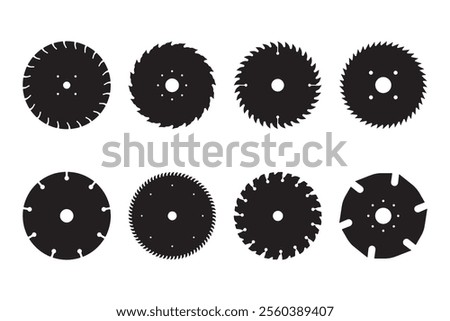 Set of saw blade silhouettes, isolated on white background