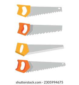 Conjunto de icono Saw plano aislado en fondo blanco. Carpintero de herramientas para sierra de mano, reparadores. Hacksaw con dientes de cuchilla