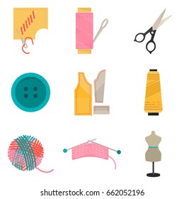 Set of sawing color flat icons for web and mobile design