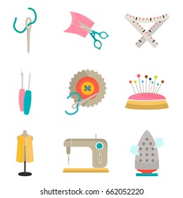 Set of sawing color flat icons for web and mobile design
