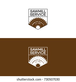 Set of sawmill service logo isolated on background for carpentry service and woodwork labels. Stamps, banners and design elements. Wood work and manufacture label templates. Vector illustration