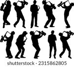 Set of Saxophone Players Silhouette