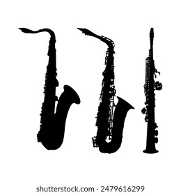 Conjunto de silueta de saxofón	 - ILUSTRACIÓN VECTORIAL