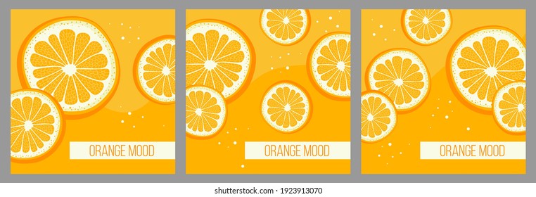 Set of scalable square banners with oranges.