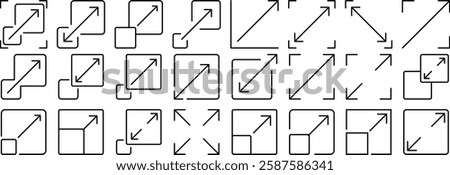 Set of Scalable symbol screen icon. Collection of Scalability system line art vector perfect for mobile apps, social media and websites. Scale sign extend or expand logo isolated on white background.