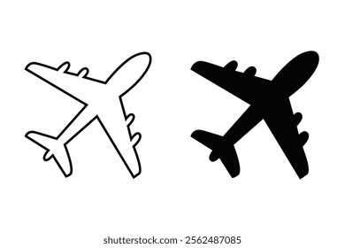 A set of scalable vector graphics depicting airplanes, designed for use as icons in web and mobile applications, symbolizing flight and travel.