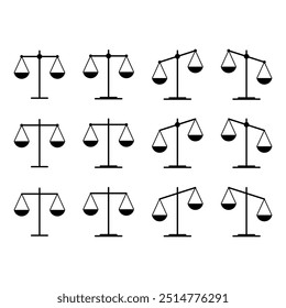 Conjunto de icono de escala igual, letrado de Web de delito, Ilustración vectorial aislada de equilibrio de protección .