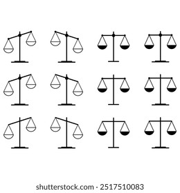 Set of Scale equal icon, lawyer crime web sign, protection balance isolated vector illustration .
