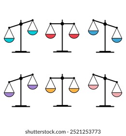 Set of Scale equal icon, lawyer crime web sign, protection balance isolated vector illustration .