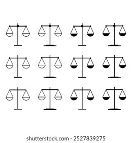 Conjunto de Escala ícone igual, advogado crime signo web, proteção equilíbrio isolado vetor ilustração .