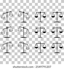 Conjunto de icono de escala igual, letrado de Web de delito, Ilustración vectorial aislada de equilibrio de protección .