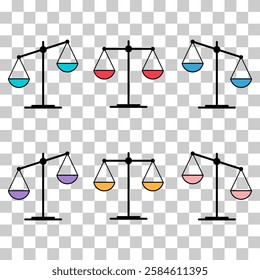 Set of Scale equal icon, lawyer crime web sign, protection balance isolated vector illustration .