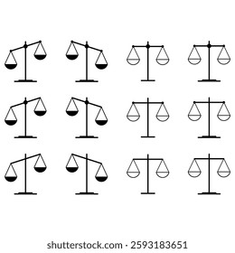 Set of Scale equal icon, lawyer crime web sign, protection balance isolated vector illustration .