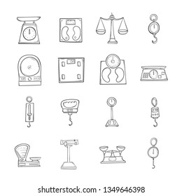 Set of scale icons Drawing illustration Hand drawn doodle Sketch line vector