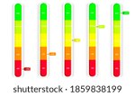 Set of scale indicators for measuring the level of performance. Progress bar with arrow, pointer.
Measure your rating bar chart. Vertical instrument with red low and green high zones.
Vector