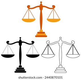 Set scale of justice icon sign symbol flat design vector illustration