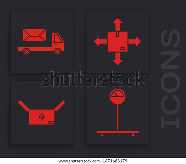 Set Scale\
, Post truck , Cardboard box with traffic symbol and Cardboard box\
with traffic symbol  icon.\
Vector