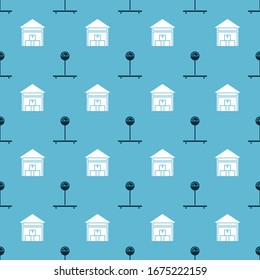 Set Scale  and Warehouse  on seamless pattern. Vector