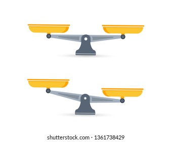 Set of scales. Bowls of scales in balance, an imbalance of scales. Libra, vector illustration
