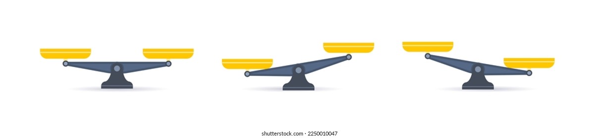 Set of scales. Bowls of scales in balance, an imbalance of scales. vector illustration