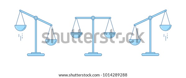 Set of scales. Bowls of
scales in balance, an imbalance of scales. Vector illustration.
Line design.