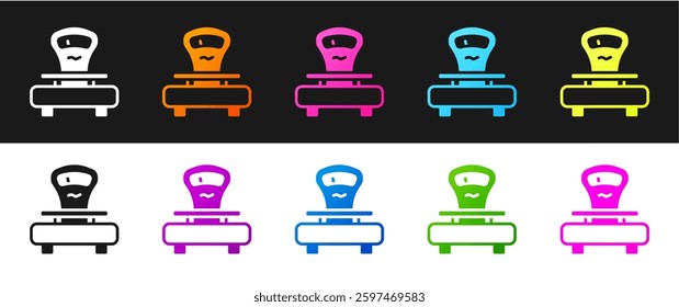 Set Scales icon isolated on black and white background. Weight measure equipment.  Vector