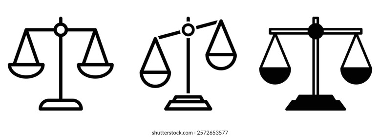 Set of scales icon. Law and justice icon. Abstract scales icon set isolated on white background.