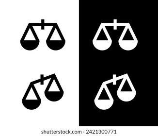 Set of scales icons. Symbol of justice, balance and weight. Attribute of a lawyer, store or Themis.