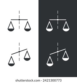 Set of scales icons. Symbol of justice, balance and weight. Attribute of a lawyer, store or Themis.