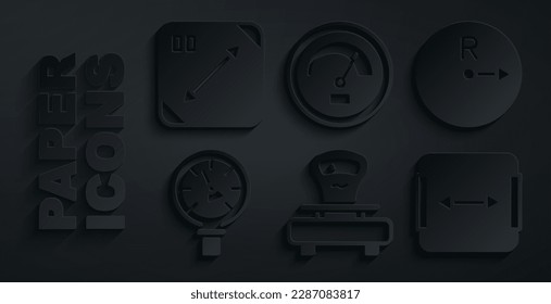 Set Scales, Radius, Pressure water meter, Area measurement, Speedometer and Diagonal measuring icon. Vector