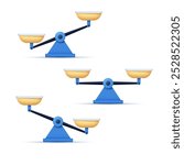 Set of scales for weighing in 3D style. Vector illustration.