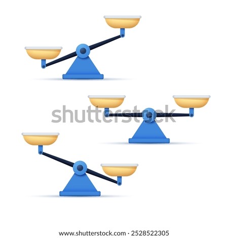 Set of scales for weighing in 3D style. Vector illustration.