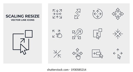 Set of Scaling Arrow icon. Resize pack symbol template for graphic and web design collection logo vector illustration