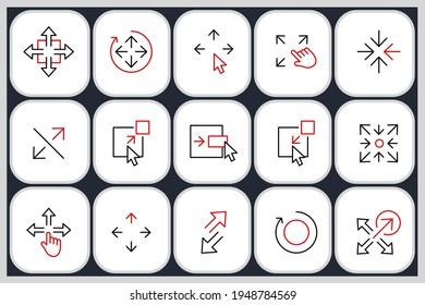Conjunto de iconos de flecha de escala. Cambiar el tamaño de la plantilla de símbolo del paquete para la ilustración vectorial de la colección de diseño gráfico y web